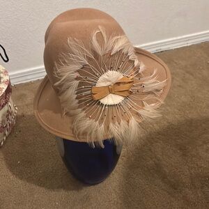 Elegant Tan Feathered Women's Hat
